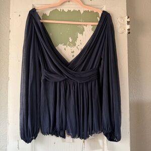 Diane von Furstenberg 100% Silk Blue Draped Blouse NWT Size Large